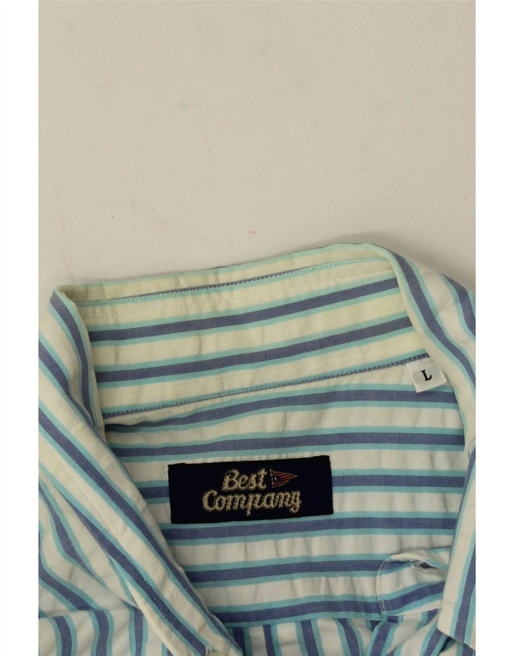 Best Company Mens Shirt Large Blue Striped Cotton
