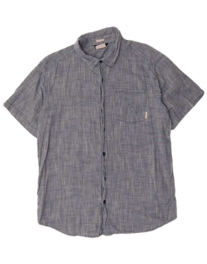 Columbia Mens Short Sleeve Regular Fit Shirt Large Blue Cotton