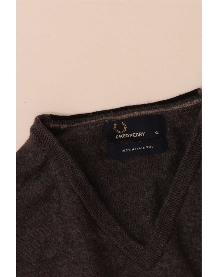 Fred Perry Herre V-hals sweater XL Grå Merinould