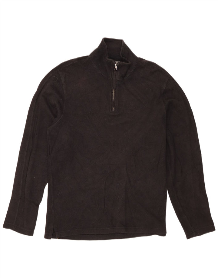 Eddie Bauer Mens Zip Neck Jumper Sweater Medium Black Cotton