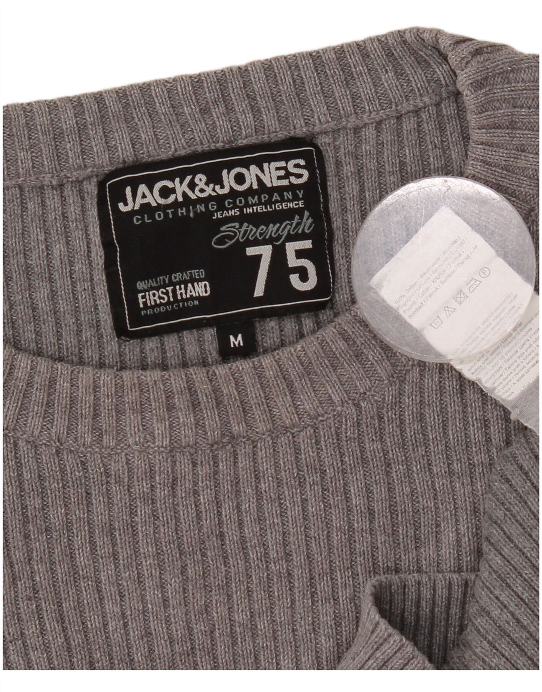 JACK & JONES Herre grafisk rund hals sweater mellemgrå bomuld