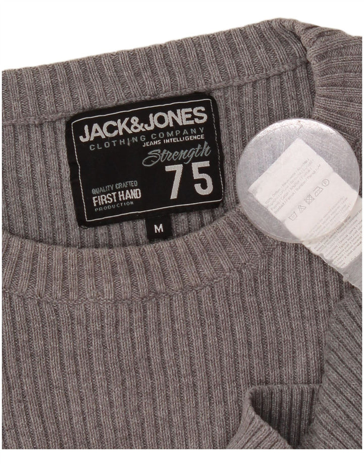 JACK & JONES Herre grafisk rund hals sweater mellemgrå bomuld
