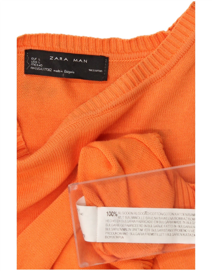 Zara Mens Boat Neck Jumper Sweater Large Orange Cotton