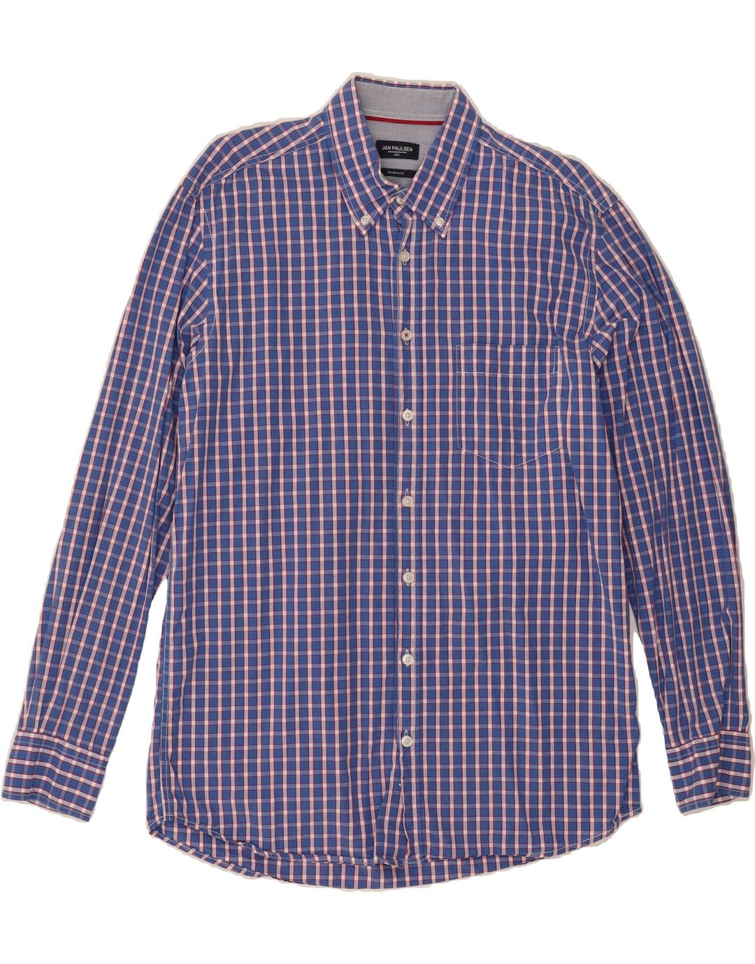 VINTAGE Mens Modern Fit Shirt Medium Navy Blue Check Vintage Vintage and Second-Hand Vintage from Messina Hembry 