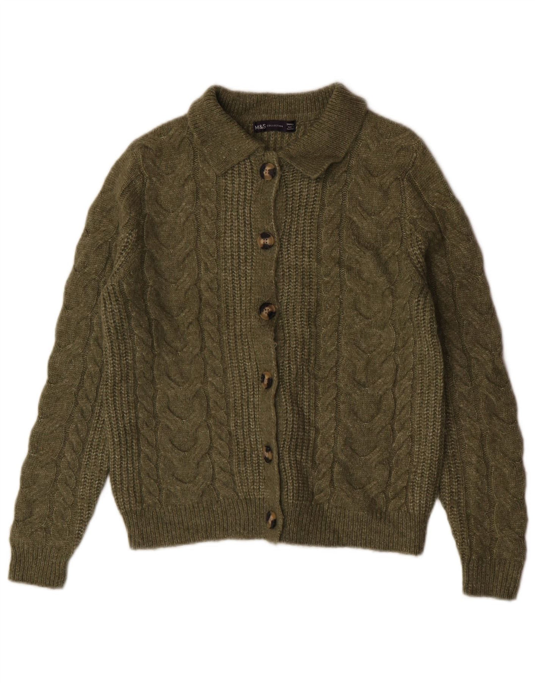 Marks & Spencer Womens Cardigan Sweater UK 10 Small Khaki Acrylic