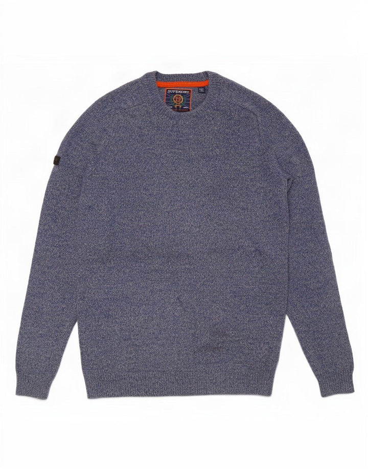 Superdry Mens Crew Neck Jumper Sweater Medium Blue Flecked Lambswool