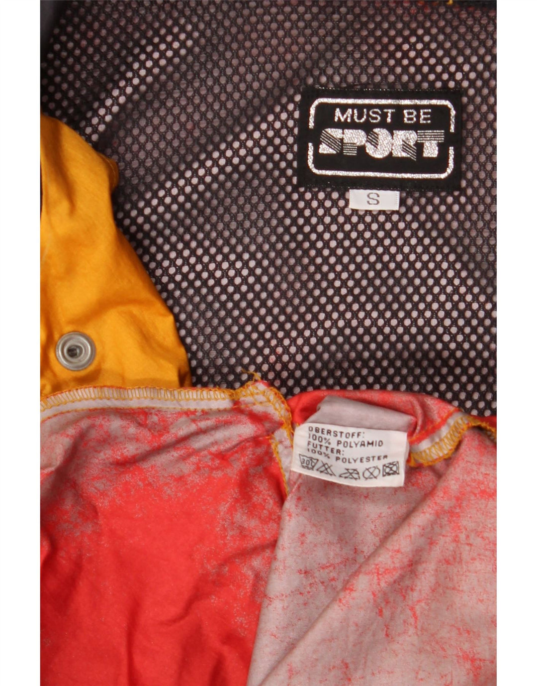 Vintage Mens Graphic Raincoat UK 36 Small Yellow Colourblock Polyamide