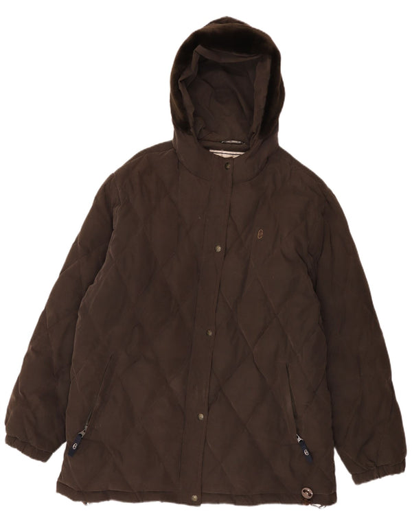 Conte of Florence Wattierter Damenmantel mit Kapuze, UK 16, Größe L, Braun, Polyester