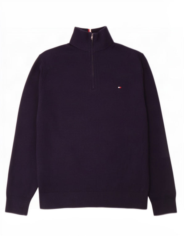 Maglione maglione con zip da uomo Tommy Hilfiger XL in cotone blu navy