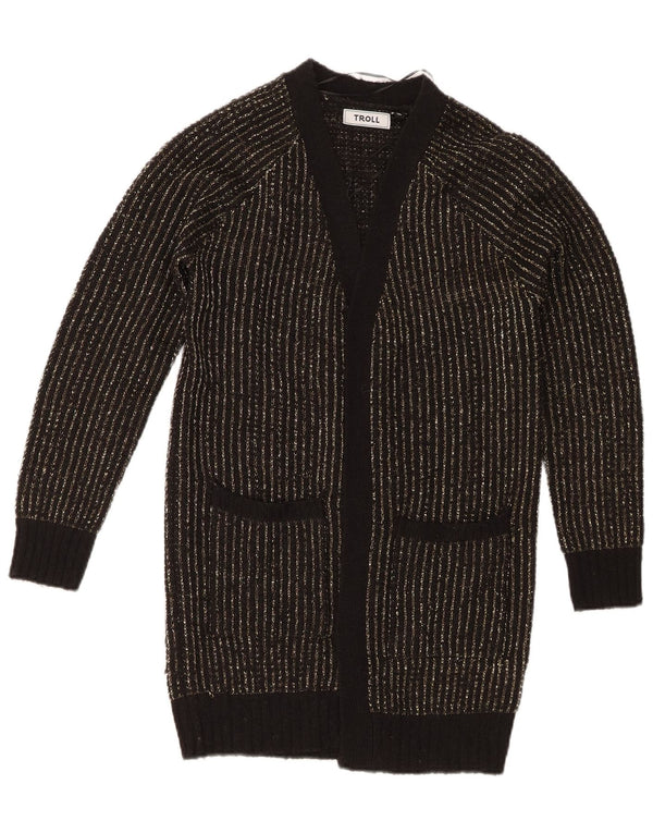Maglione cardigan aperto oversize da donna vintage UK 6 XS a righe nere