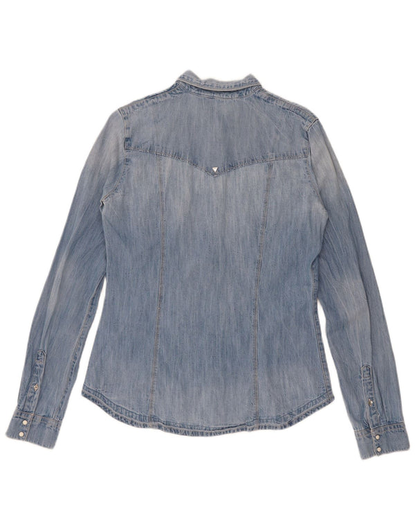 Guess Damen Jeanshemd UK 8 Small Blau Baumwolle