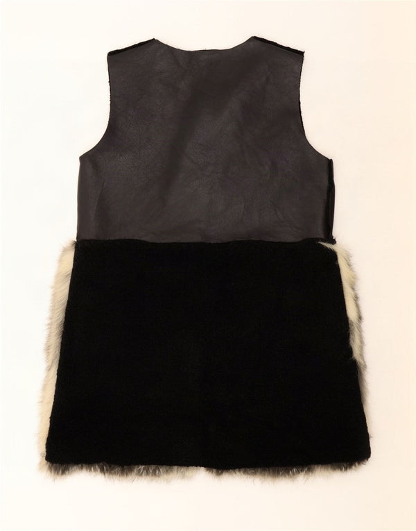 Colete feminino vintage de pele sintética Sherpa Reino Unido 16 grande bloco colorido preto