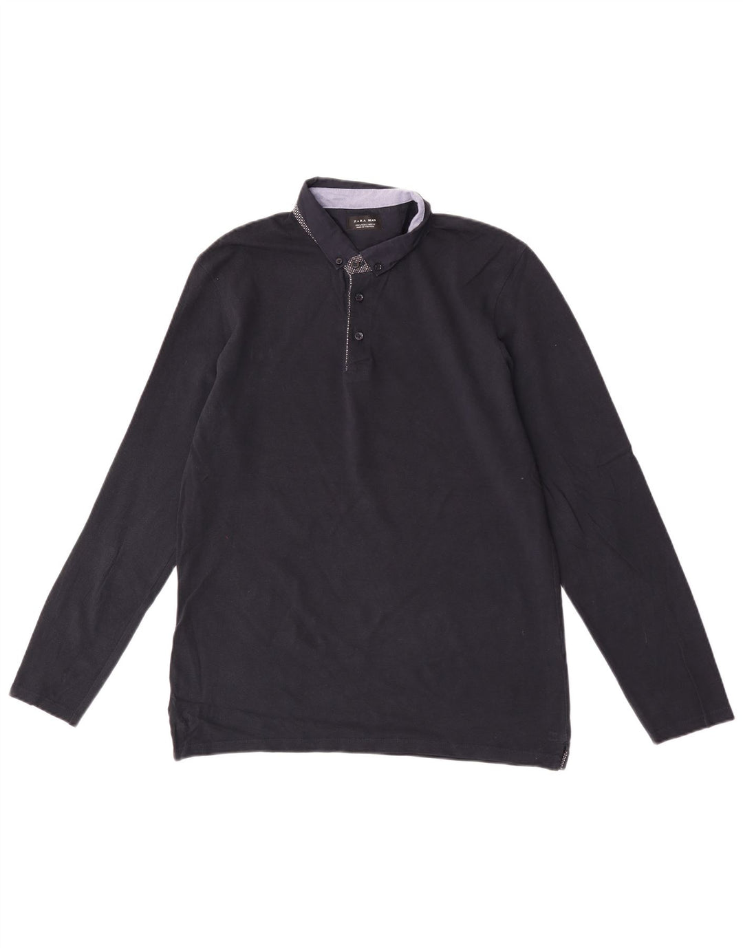 Zara Mens Long Sleeve Polo Shirt Large Navy Blue