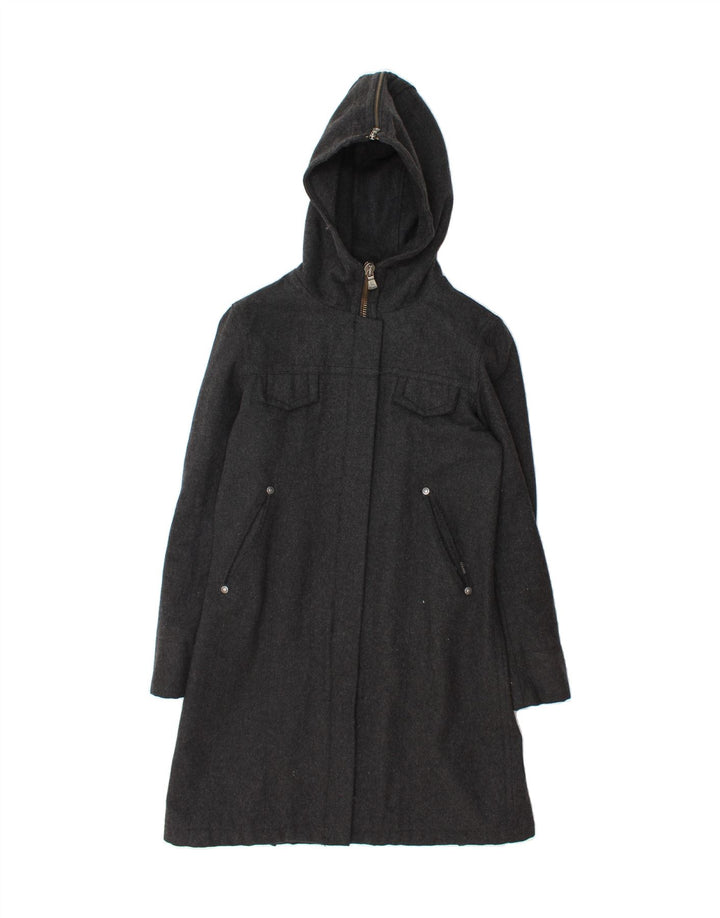 CALVIN KLEIN Womens Hooded Overcoat UK 14 Medium Grey Polyamide Vintage Calvin Klein and Second-Hand Calvin Klein from Messina Hembry 
