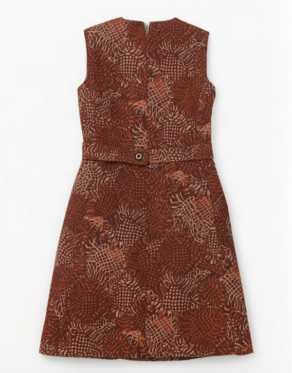Vintage Womens Sleeveless A-Line Dress UK 16 Large Brown Geometric