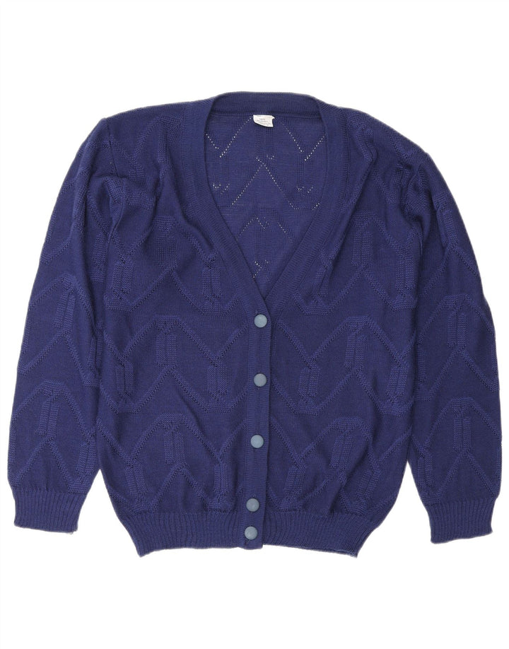 Vintage Womens Cardigan Sweater EU 38/40 Medium Blue Chevron Polyacrylic