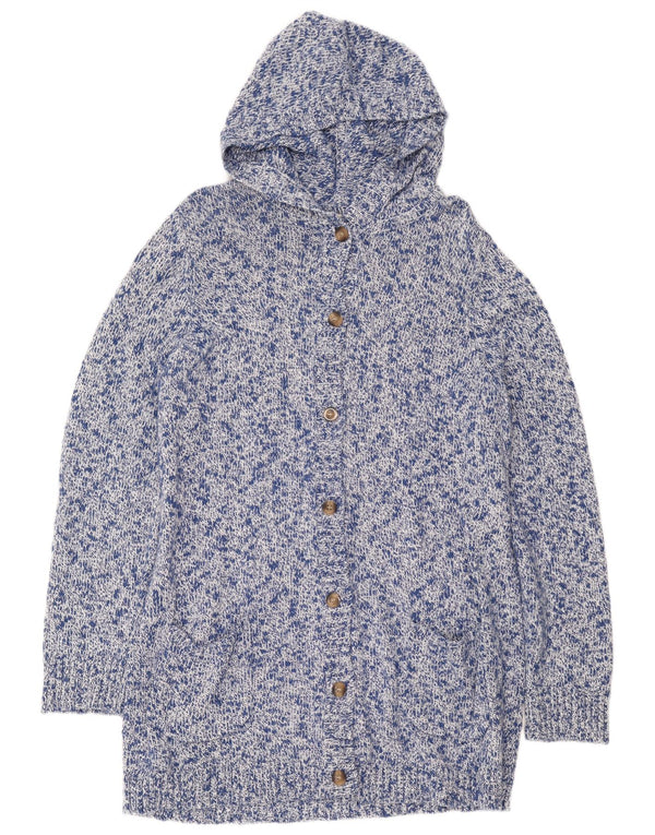 Maglione cardigan con cappuccio lungo da donna L.L.Bean UK 16 grande blu screziato