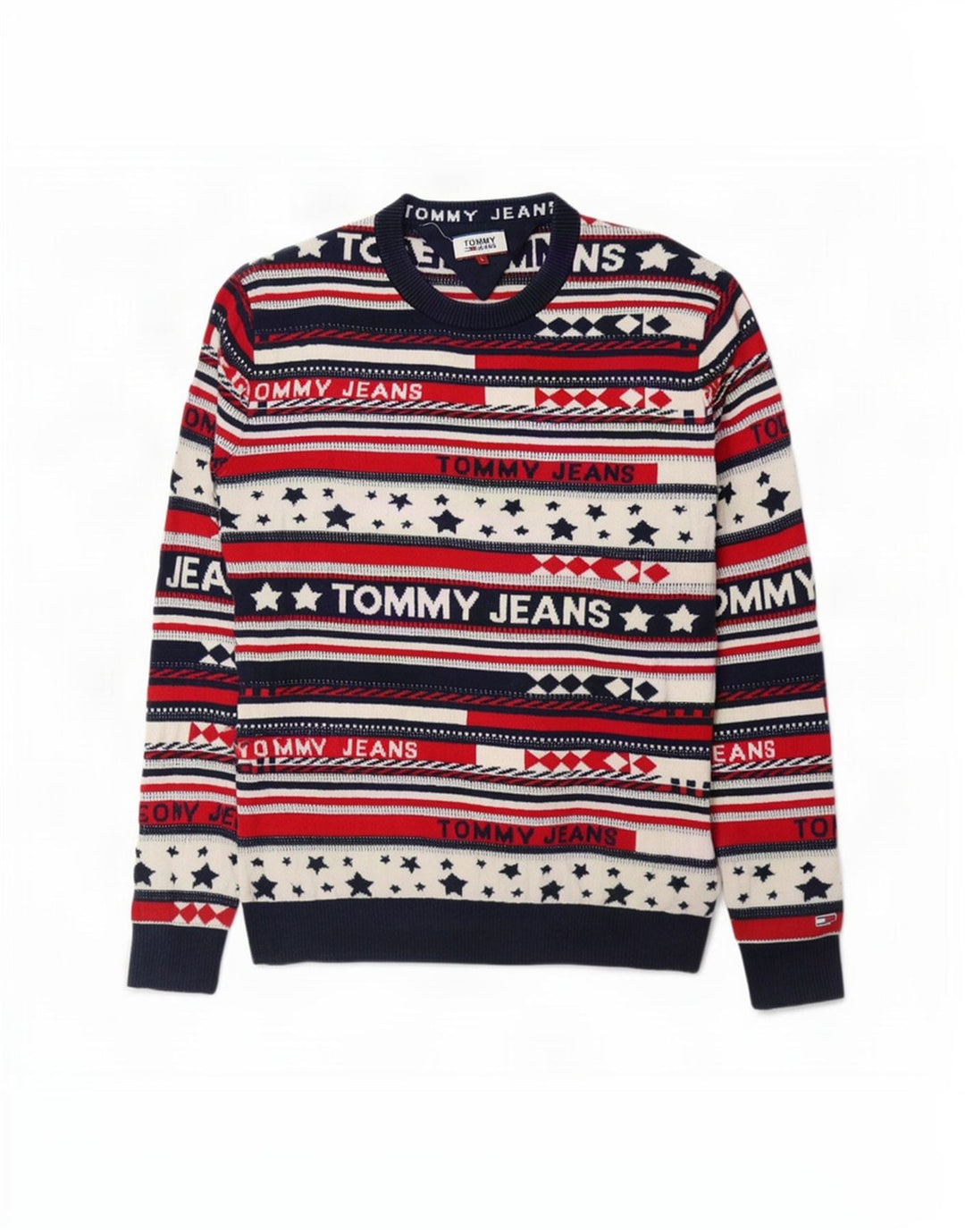 Tommy Hilfiger Ανδρικό πουλόβερ με λαιμόκοψη μεγάλο, πολύχρωμο ριγέ