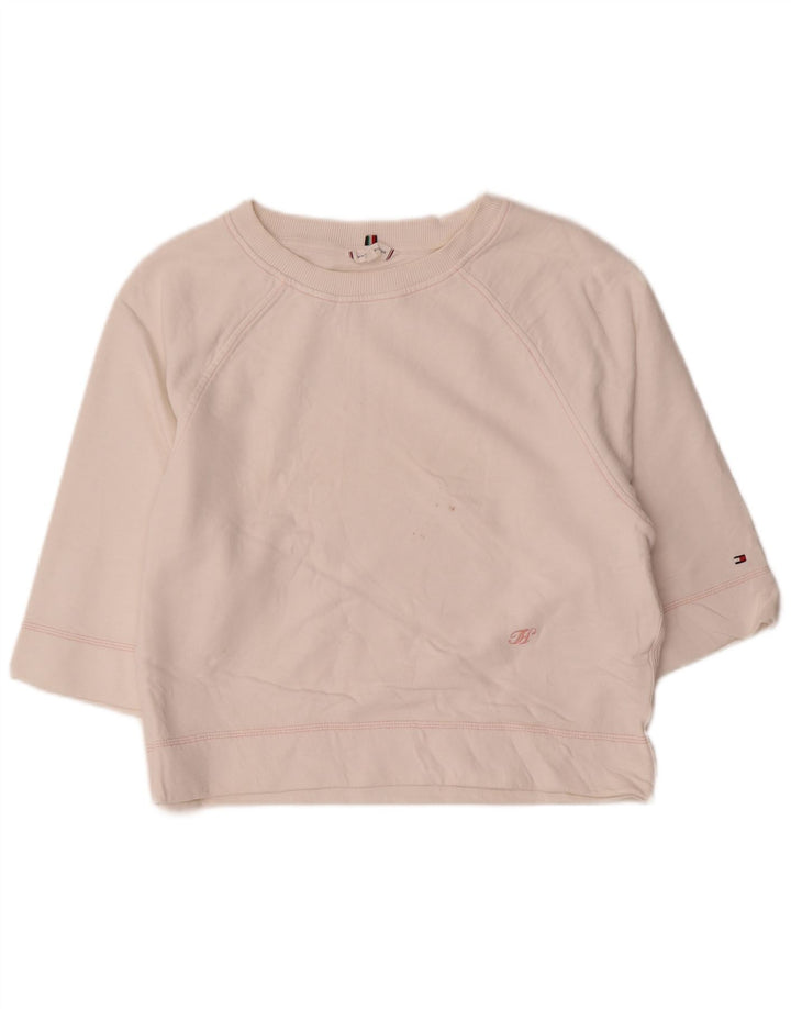 Tommy Hilfiger Womens 3/4 Sleeve Sweatshirt Jumper UK 14 Medium White