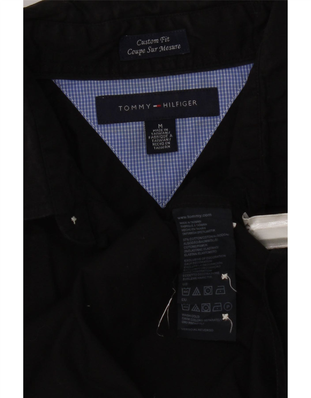 Tommy Hilfiger Mens Custom Fit Shirt Medium Black Cotton