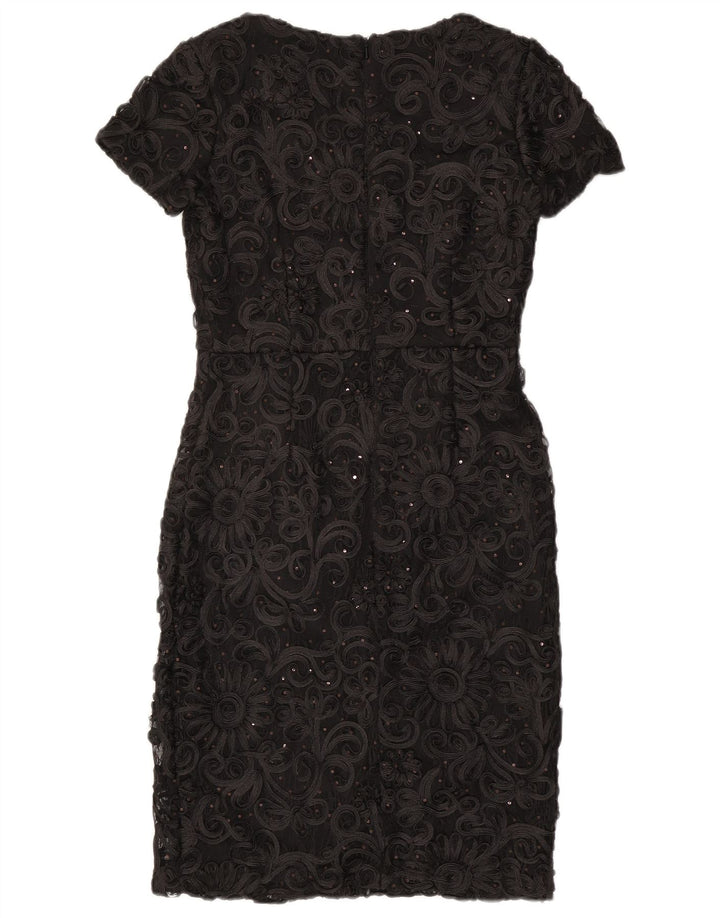 FASE otte Kvinders skedekjole UK 10 Small Black Floral Polyester
