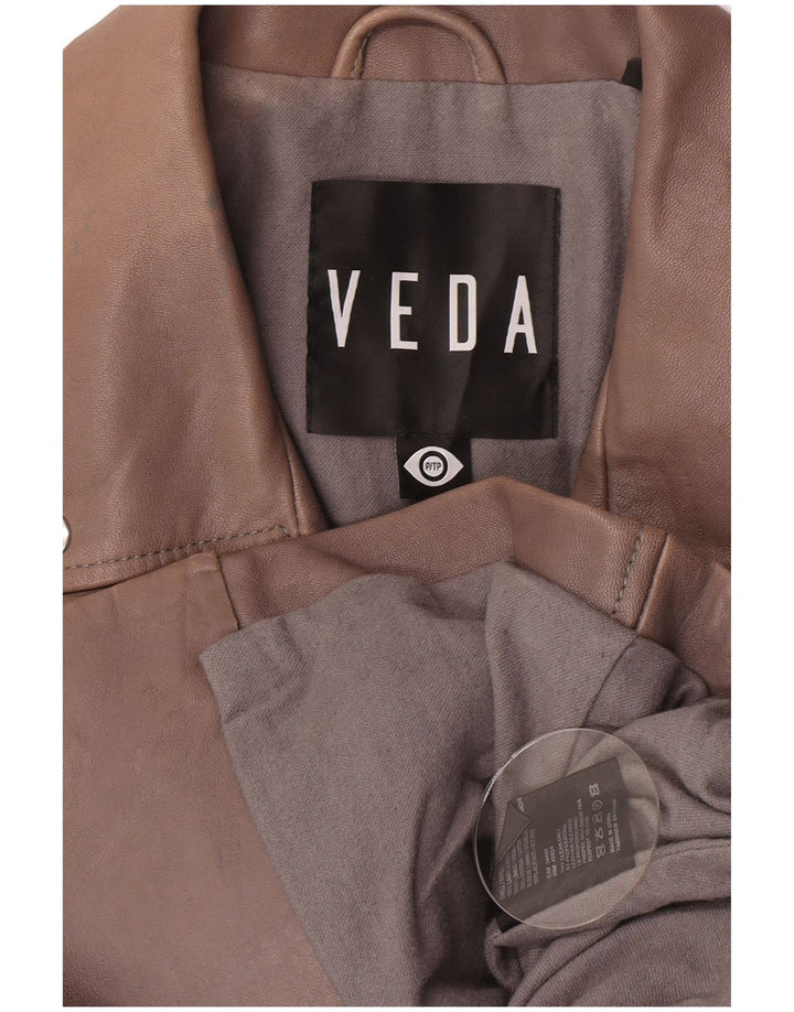 Veda Veste de motard en cuir pour femme UK 8 Petit cuir d'agneau marron