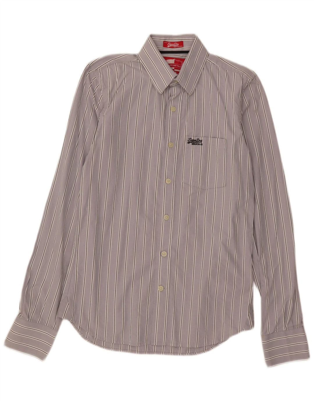 Camisa masculina Superdry algodão listrado cinza médio