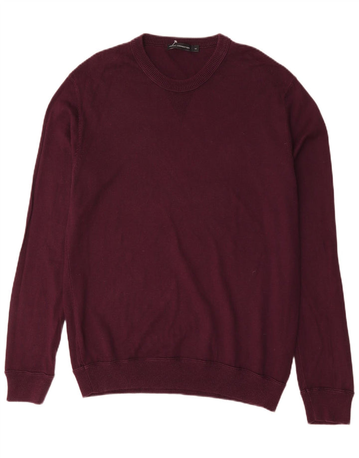 French Connection Mens Crew Neck Jumper Sweater Medium Burgundy Cotton