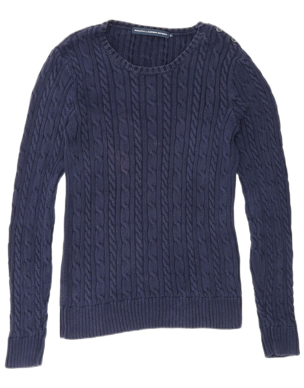 Ralph Lauren Womens Boat Neck Jumper Sweater UK 10 Small Navy Blue Cotton