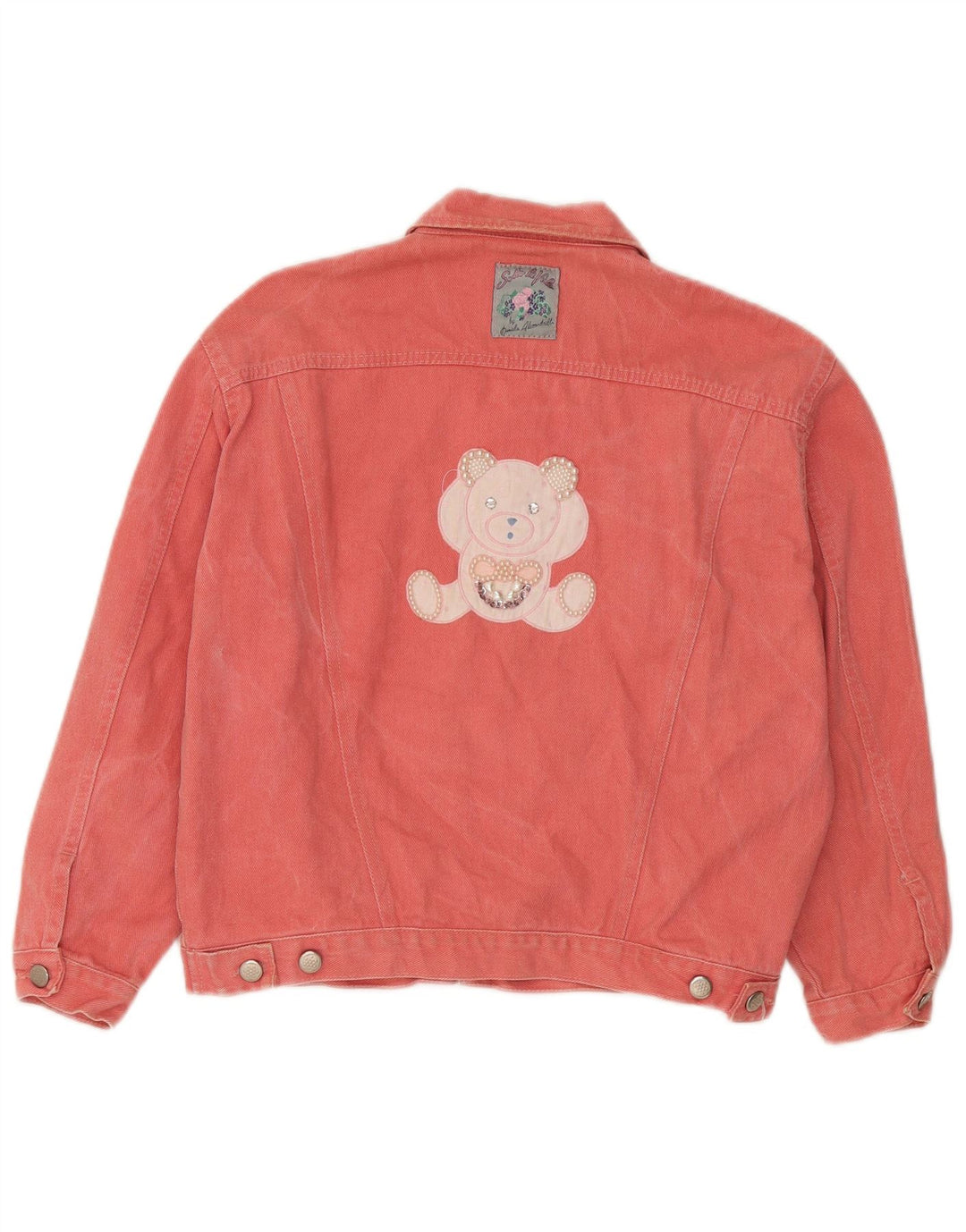 Vintage Womens Teddy Bear Graphic Denim Jacket IT 42 Medium Pink Cotton