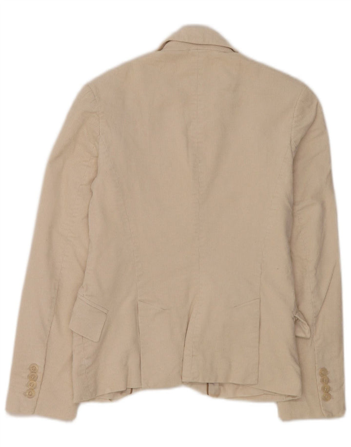 Zara Womens 2 Button Corduroy Blazer Jacket EU 36 XS Off White Cotton