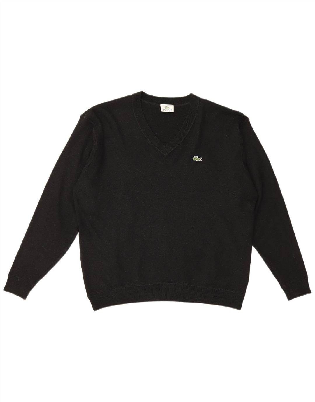 Lacoste Mens V-Neck Jumper Sweater Size 8 3XL Black Wool