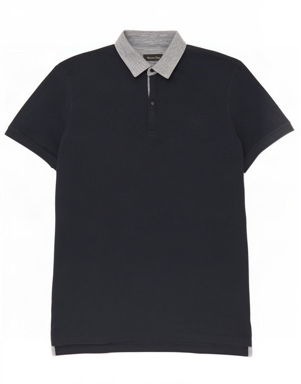 Massimo Dutti Mens Casual Fit Polo Shirt XL Navy Blue Colourblock