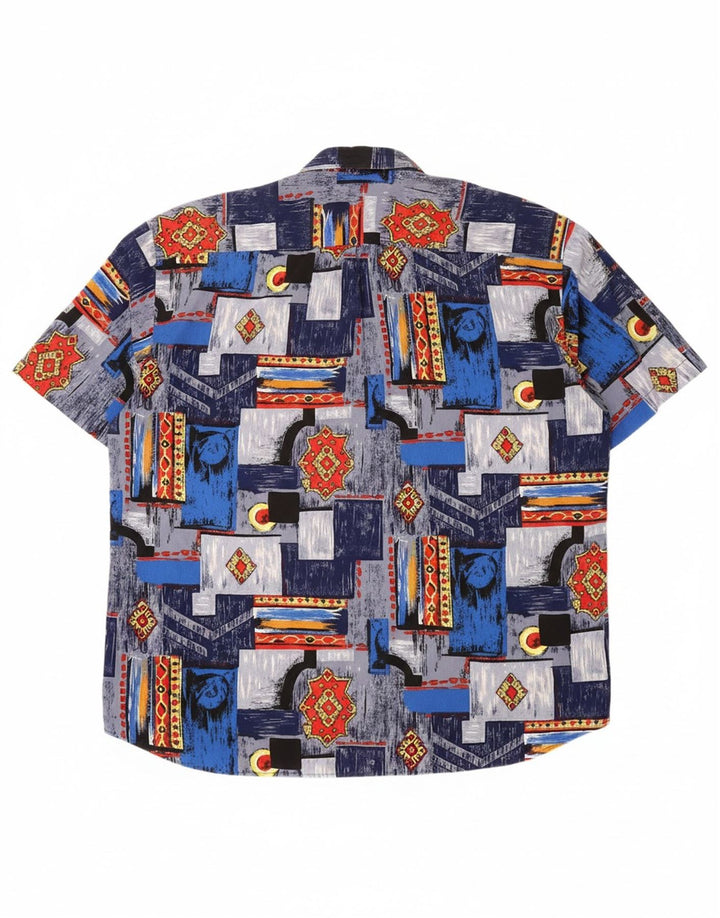 VINTAGE Mens Abstract Pattern Short Sleeve Shirt XL Blue