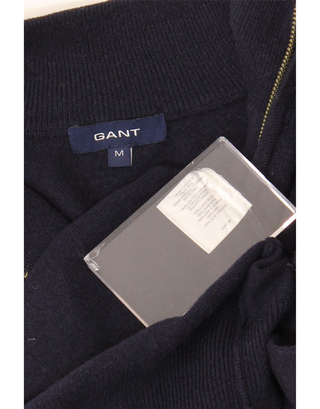 GANT Mens Zip Neck Jumper Sweater Medium Navy Blue Lambswool