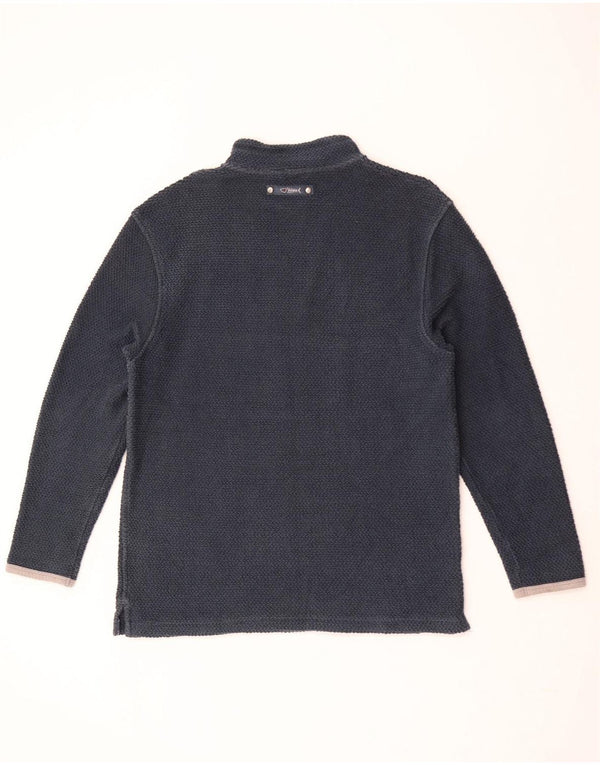 Weird Fish Mens Top com decote em zíper manga 3/4 grande algodão azul marinho