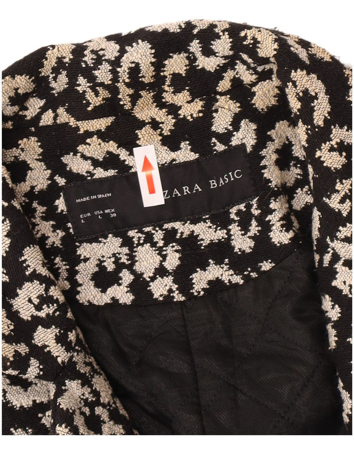 Zara Womens Abstract Pattern Open Overcoat UK 14 Large Black Cotton