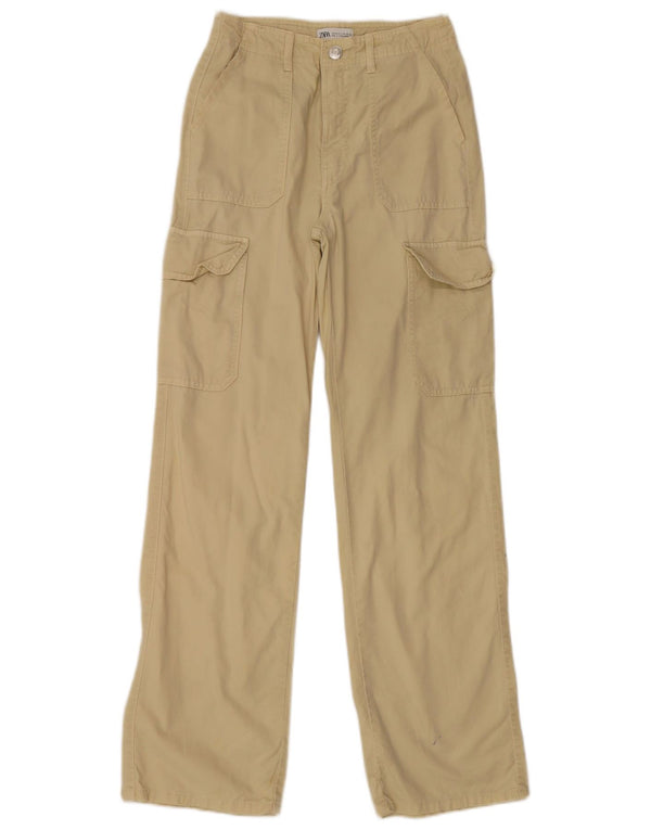 Zara Pantalon Cargo Bootcut Femme EU 34 2XS W24 L32 Coton Beige