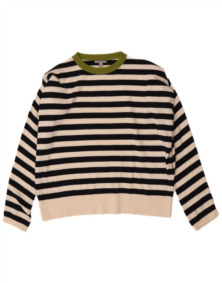 Cos Dame Oversized Crew Neck Jumper Sweater UK 10 Lille sort stribet