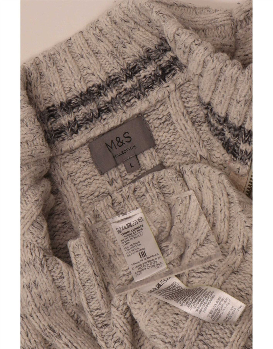 Marks & Spencer Mens Zip Neck Jumper Sweater Large Grey Flecked Acrylic