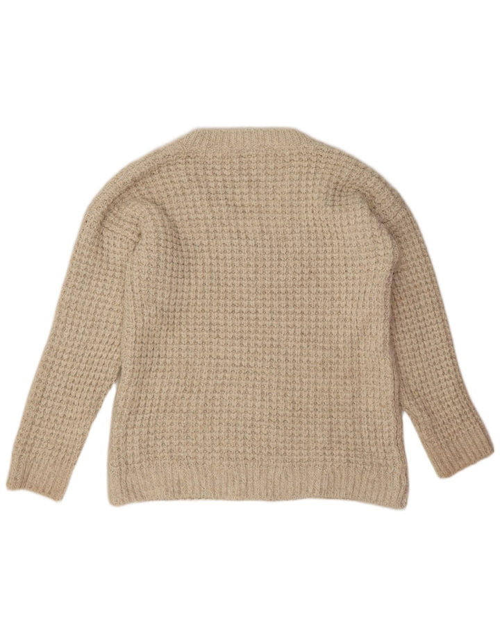 Übergroßer Pullover mit V-Ausschnitt von Zara für Damen, UK 14, mittelbeigefarbenes Acryl