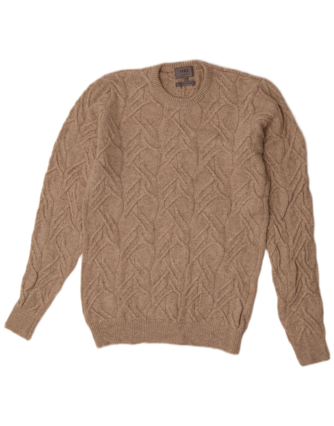 Marks & Spencer Mens Crew Neck Jumper Sweater Small Beige Polyamide