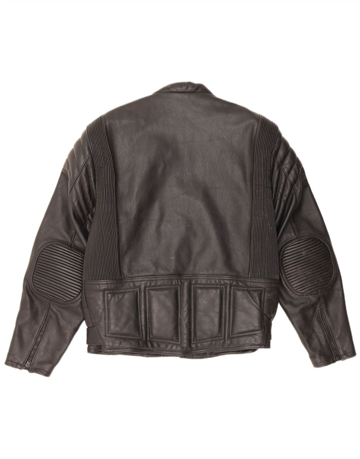 Giacca da motociclista in pelle da motociclista vintage da uomo UK 36 piccola in pelle nera