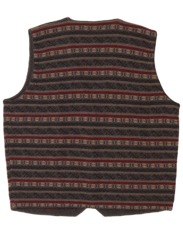 Vintage hombres punto chaleco medio gris Fair Isle lana virgen
