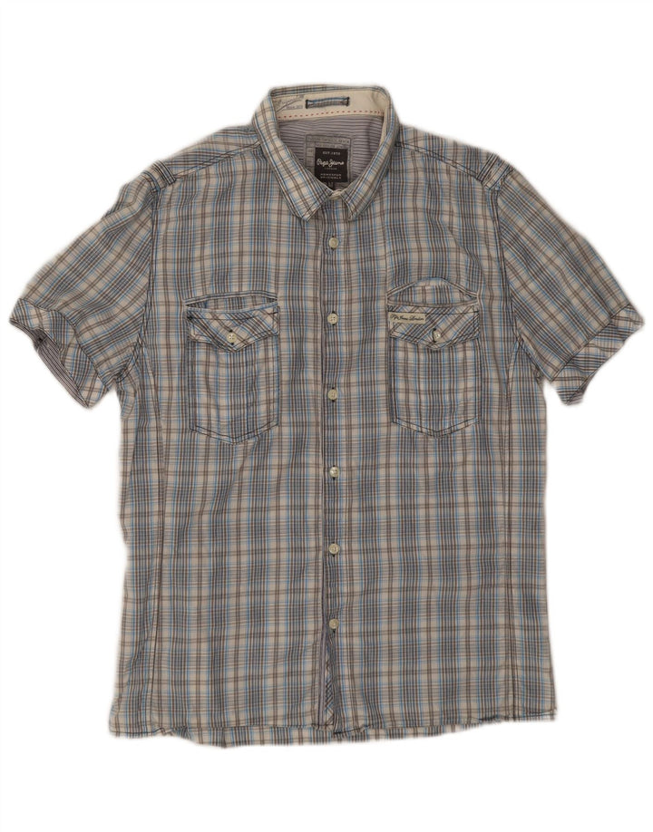 PEPE Jeans Chemise Slim Fit à Manches Courtes Homme Bleu Moyen à Carreaux Coton