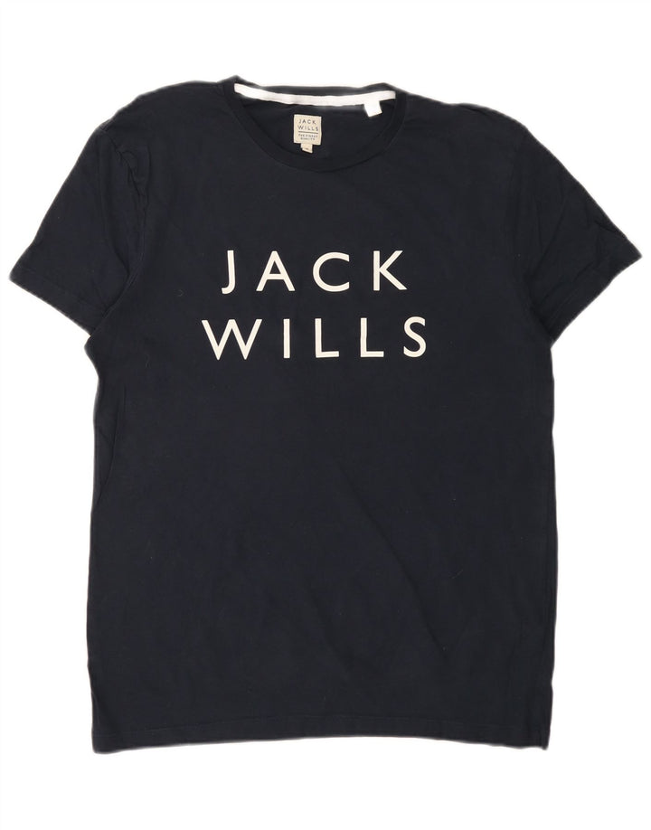 JACK WILLS Mens Graphic T-Shirt Top Medium Navy Blue Cotton