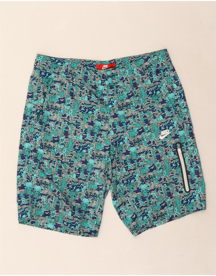 Nike Mens Graphic Cargo Shorts  W34 Large Turquoise Colourblock Polyester
