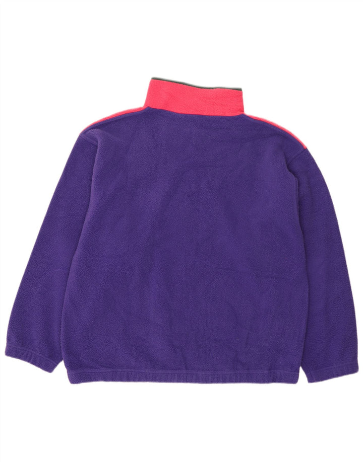 Vintage Mens Button Neck Fleece Jumper XL Purple Colourblock Polyester
