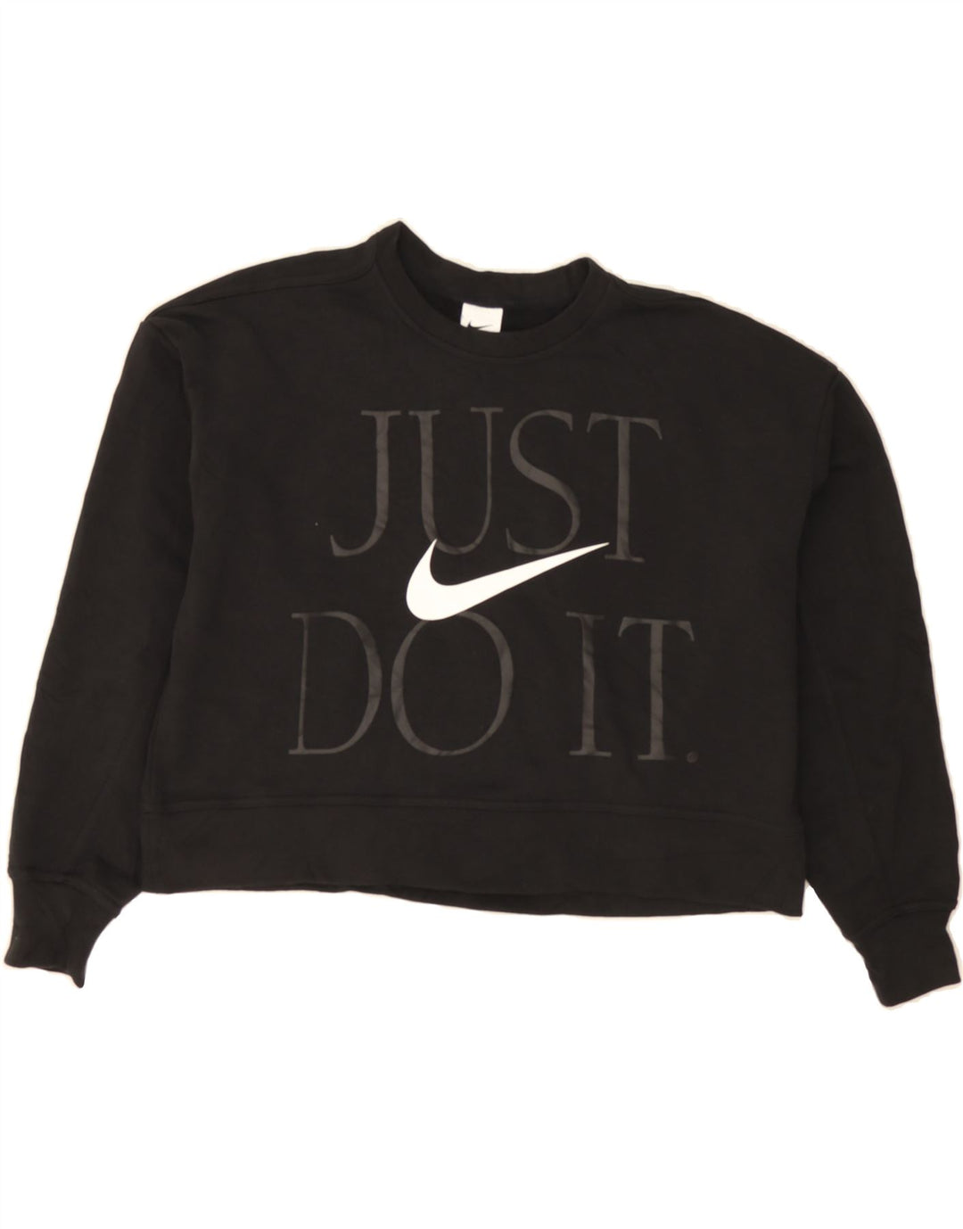 NIKE Womens Oversized Graphic Crop Sweatshirt Jumper UK 10 Small Black Vintage Nike and Second-Hand Nike from Messina Hembry 