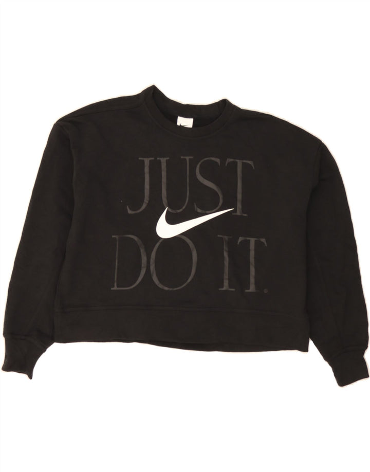 NIKE Womens Oversized Graphic Crop Sweatshirt Jumper UK 10 Small Black Vintage Nike and Second-Hand Nike from Messina Hembry 